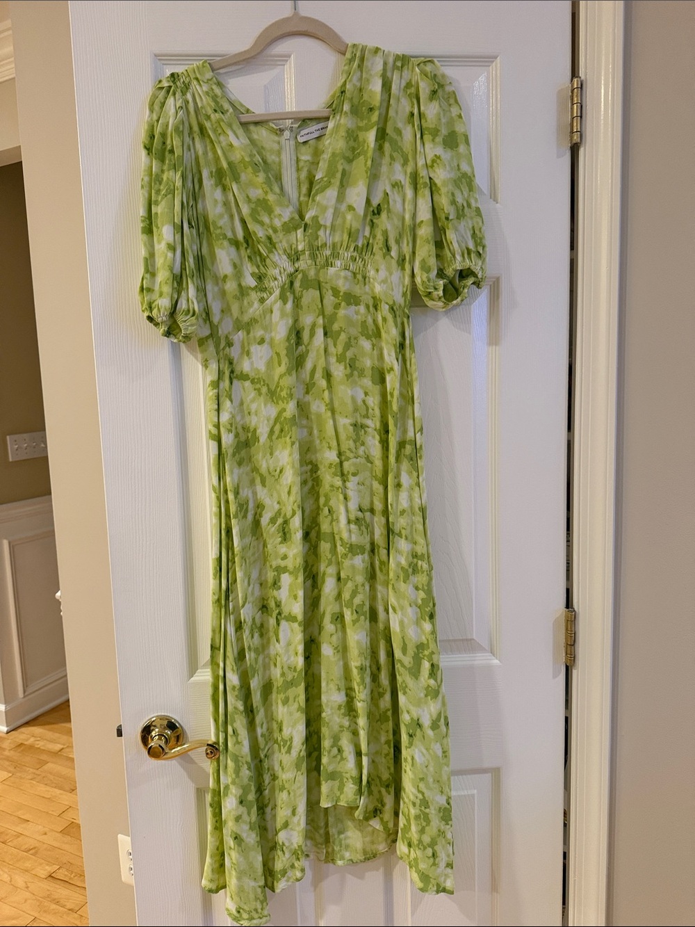 Faithfull the Brand- Green Floral Puff-Sleeve Midi Dress